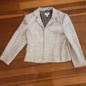 Talbots Cream Gold Tan Tweed Woven Open Blazer 14